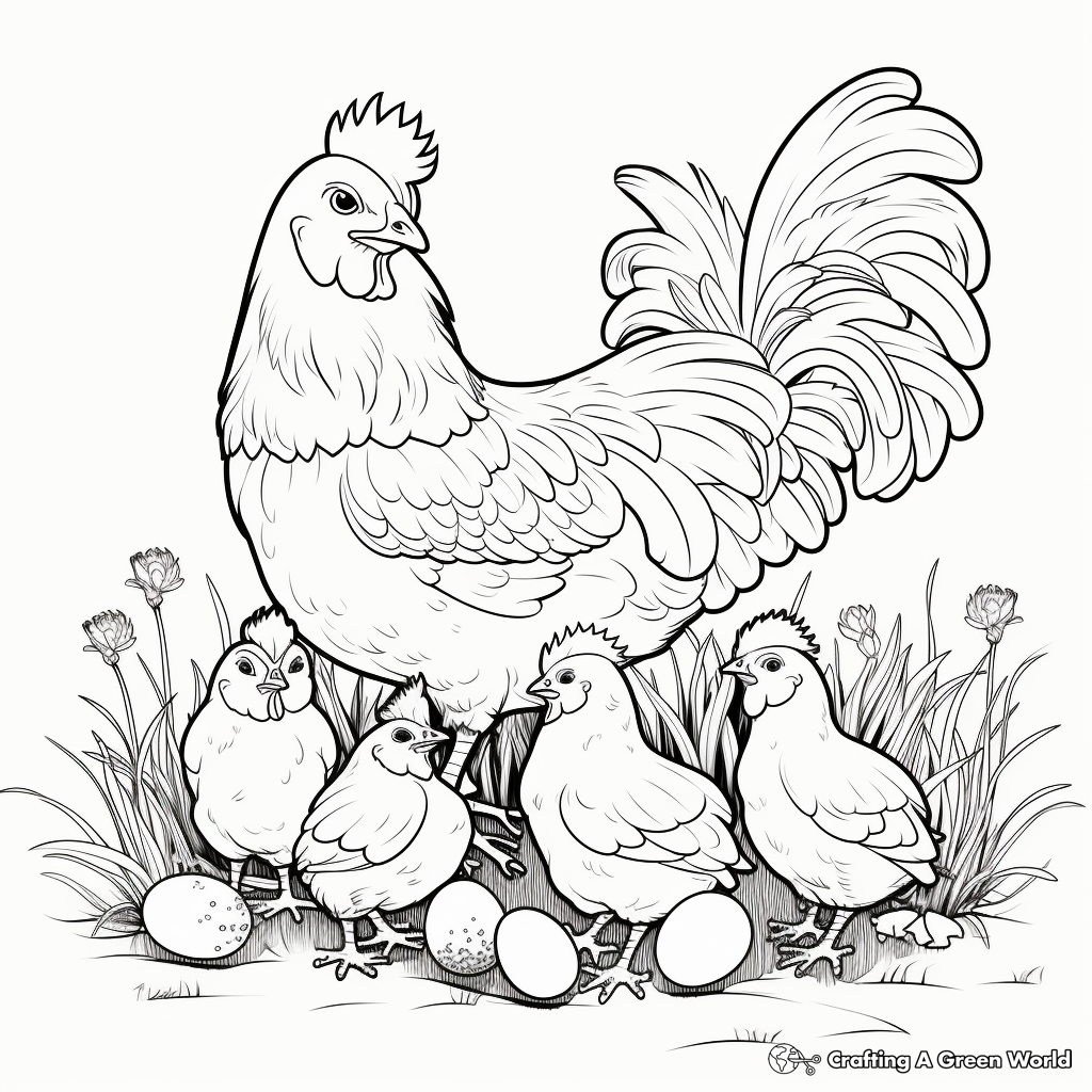 Chicken Family Coloring Pages: Hen, Rooster, and Chicks 4