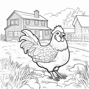 Chicken-In-The Fields: Farm Scene Coloring Pages 1