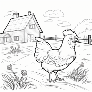 Chicken-In-The Fields: Farm Scene Coloring Pages 3