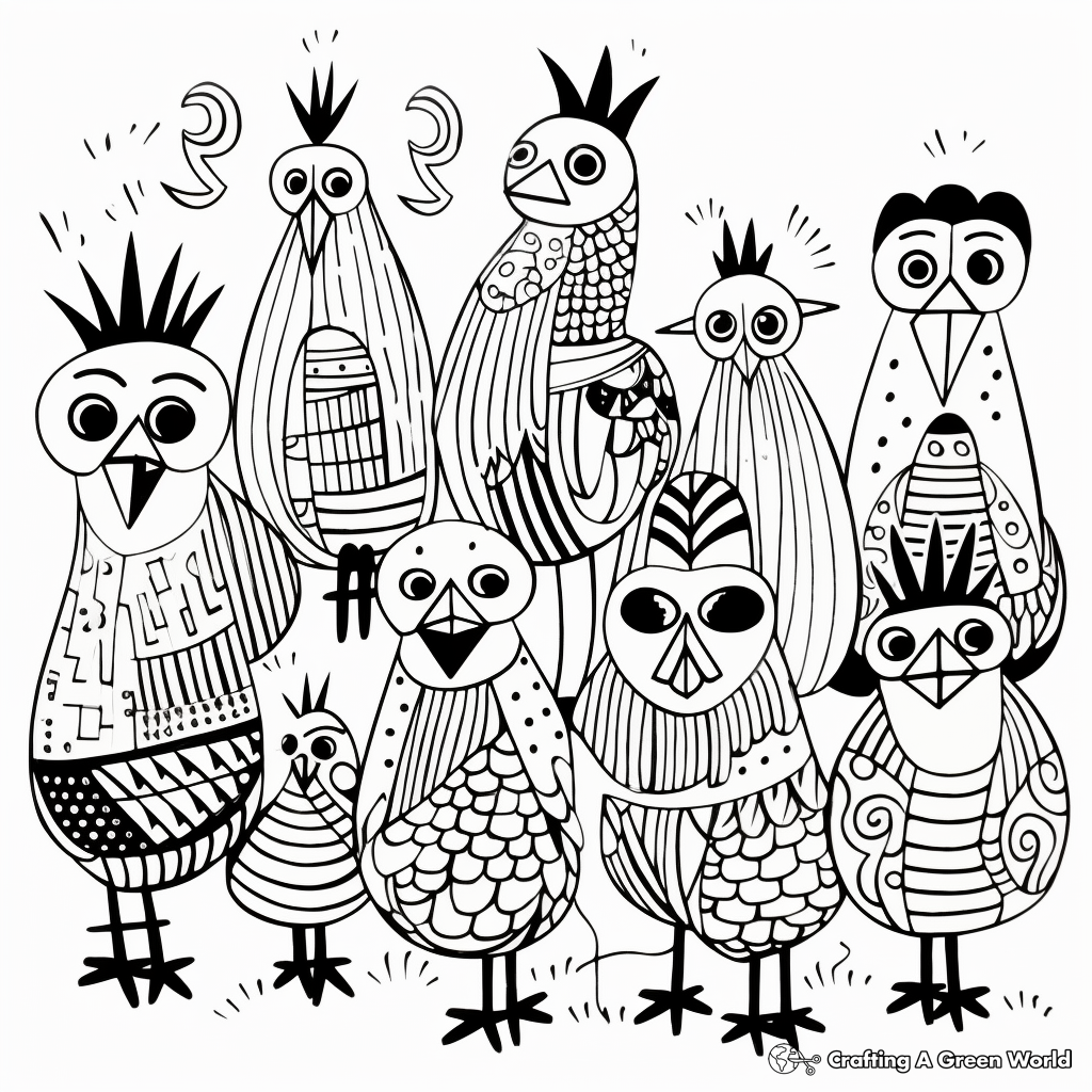 Chickens in a Row: Fun Pattern Coloring Pages 1
