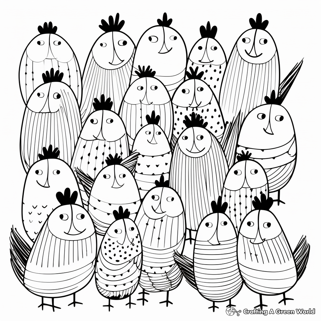 Chickens in a Row: Fun Pattern Coloring Pages 2
