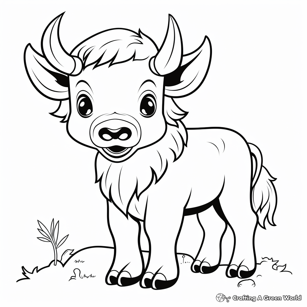 Child-Friendly Cartoon Buffalo Coloring Pages 4