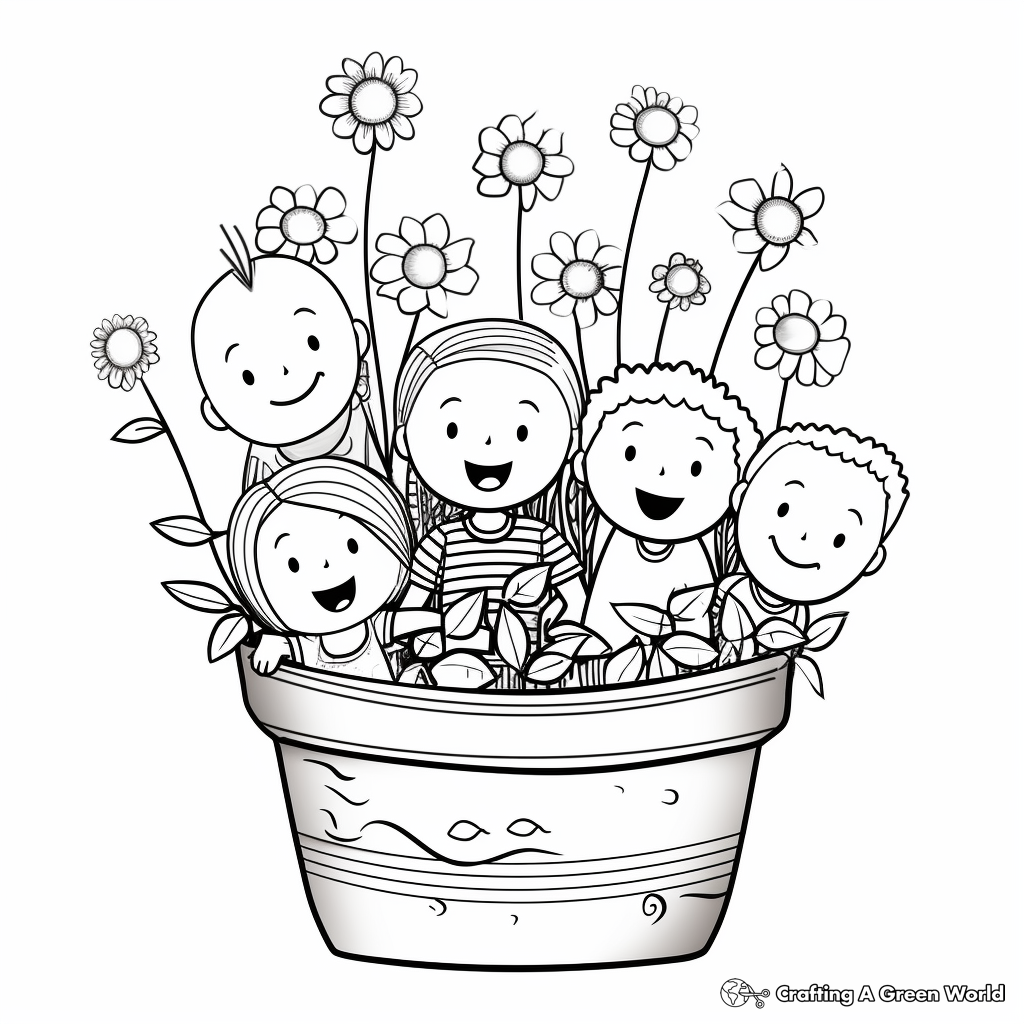 Child-Friendly Cartoon Cacti in Pot Coloring Pages 4