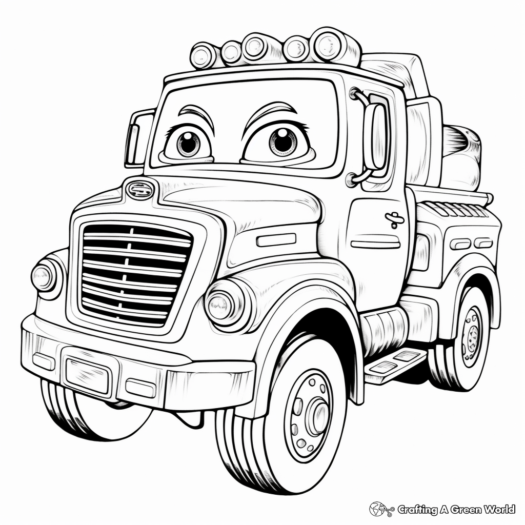 Child-Friendly Cartoon Fire Truck Coloring Pages 2