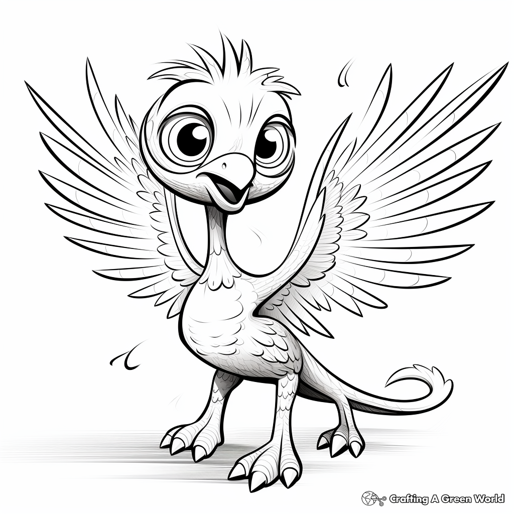 Child-Friendly Cartoon Microraptor Coloring Pages 1