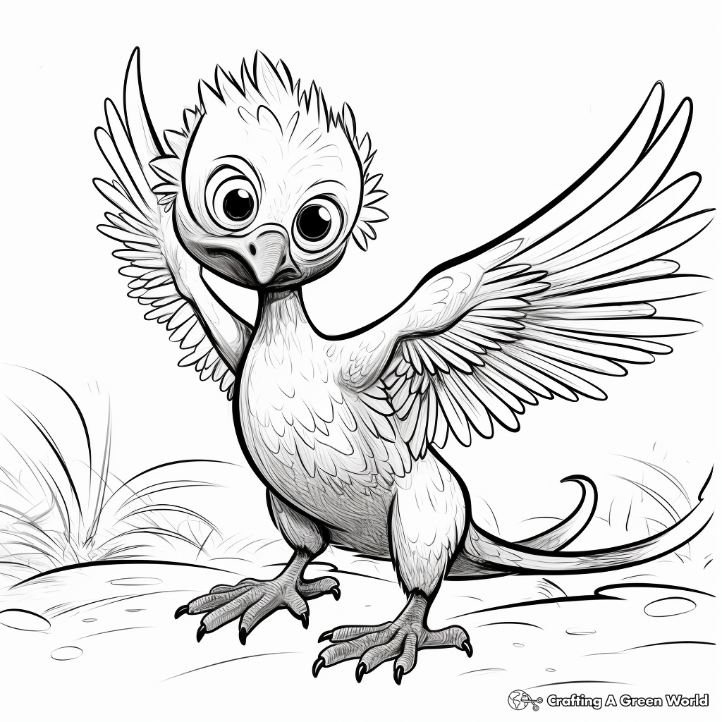 Child-Friendly Cartoon Microraptor Coloring Pages 3
