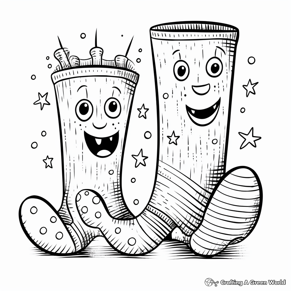 Child-Friendly Cartoon Socks Coloring Pages 2