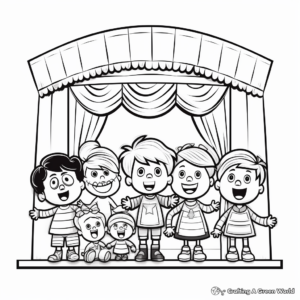 Child-Friendly Puppet Show Stage Coloring Pages 1