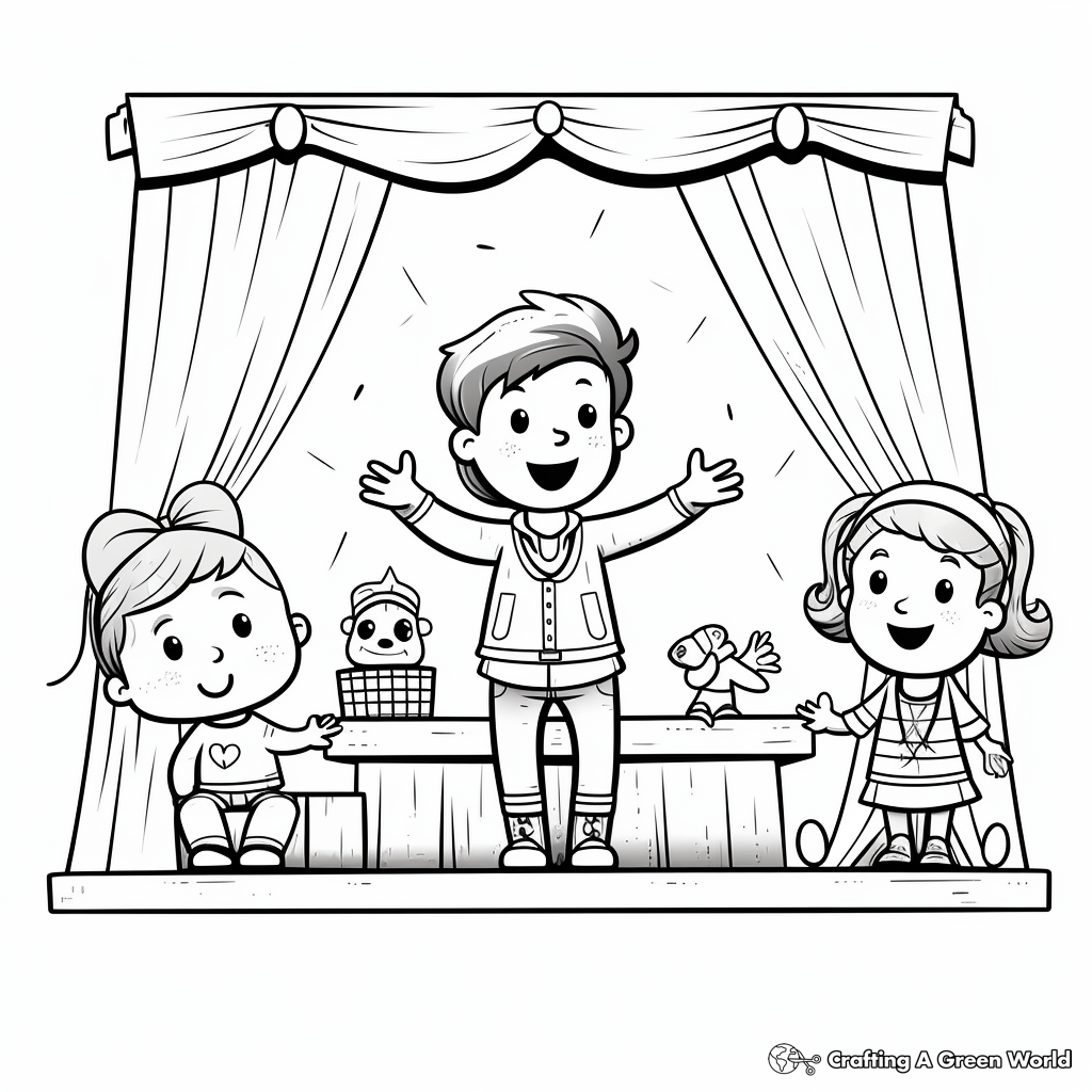 Child-Friendly Puppet Show Stage Coloring Pages 2