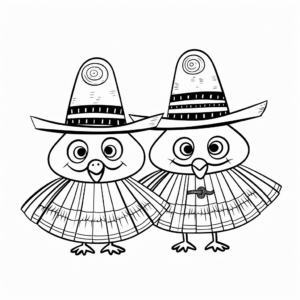 Children-Friendly Turkey With Pilgrim Hats Coloring Pages 3