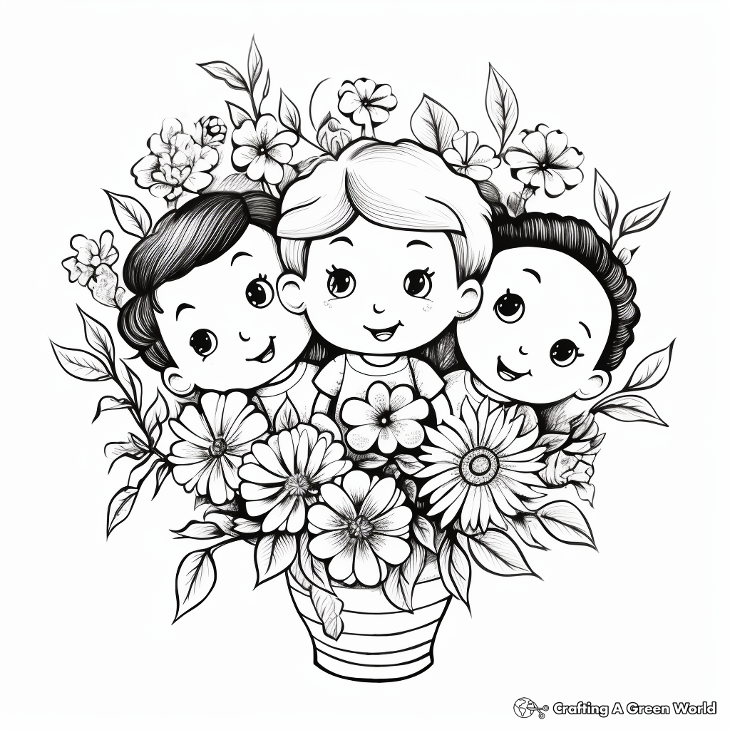 Children’s Playful Mixed Flower Bouquet Coloring Pages 3