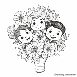 Children’s Playful Mixed Flower Bouquet Coloring Pages 4