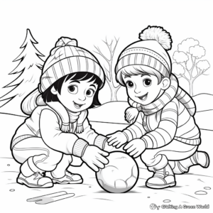 Children's Friendly Snowball Fight Coloring Pages 2