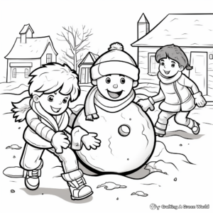 Children's Friendly Snowball Fight Coloring Pages 4