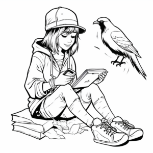 Chill Raven Crow Coloring Pages for Teens 3