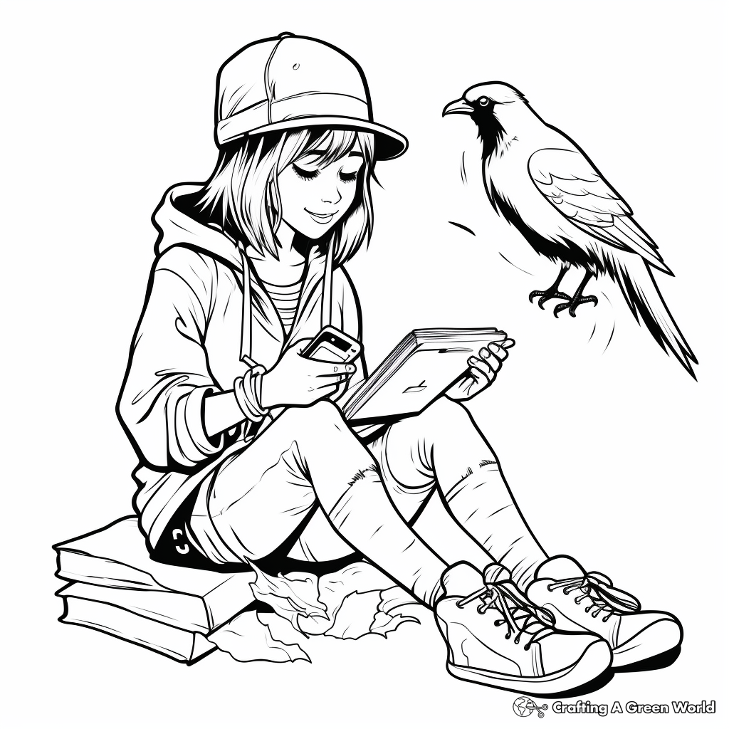 Chill Raven Crow Coloring Pages for Teens 3