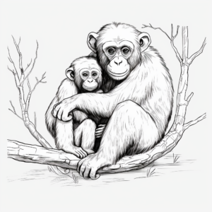 Chimpanzee Mother and Baby Bonding Coloring Pages 2
