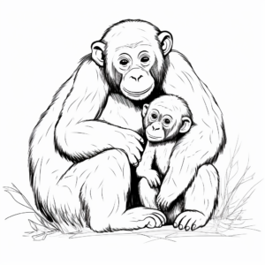 Chimpanzee Mother and Baby Bonding Coloring Pages 3