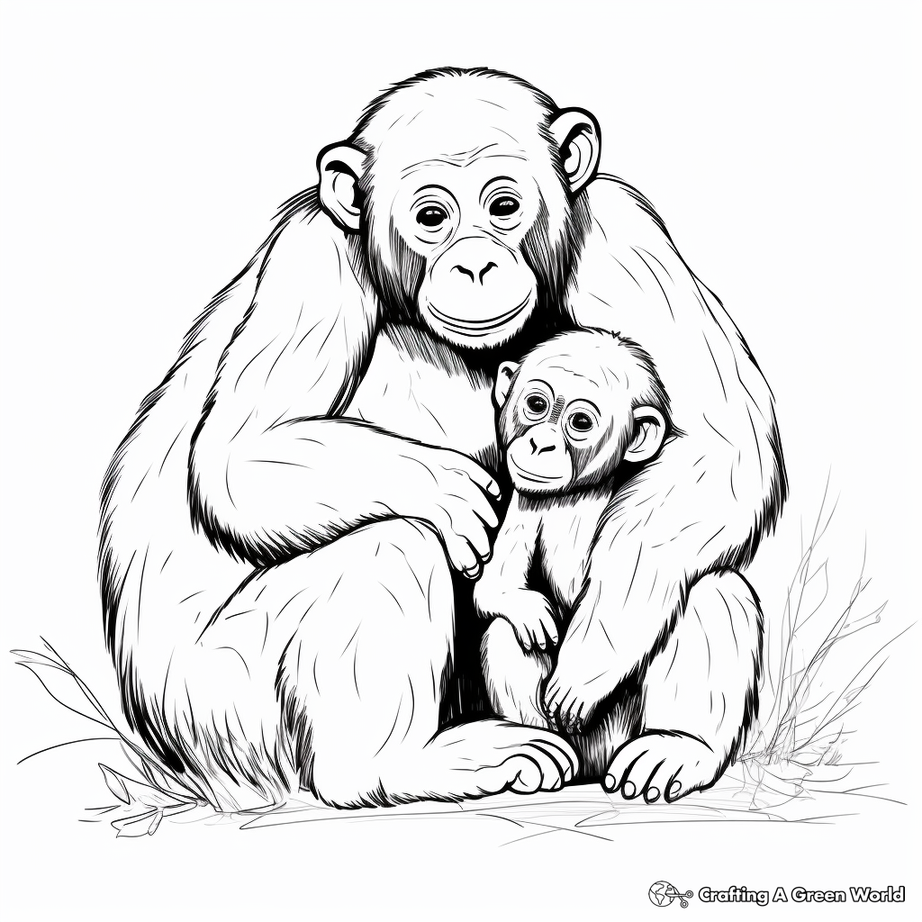 Chimpanzee Mother and Baby Bonding Coloring Pages 3
