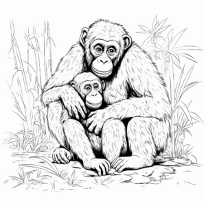 Chimpanzee Mother and Baby Bonding Coloring Pages 4