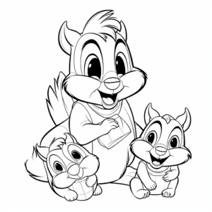 Chipmunk Family: Parents and Babies Coloring Sheets 1