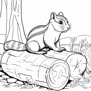 Chipmunk Habitat Coloring Pages: Tree Stumps and Fallen Logs 2