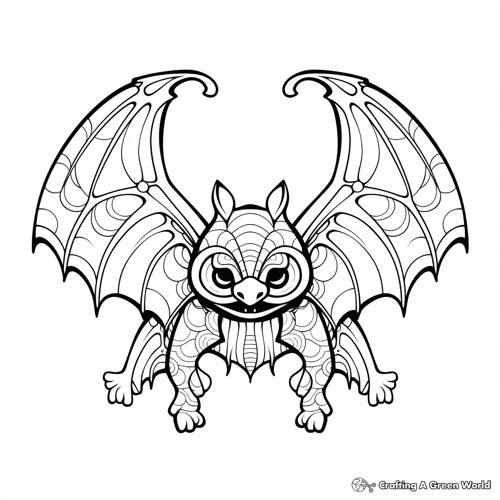 Chiroptera-Inspired Abstract Bat Coloring Pages 1