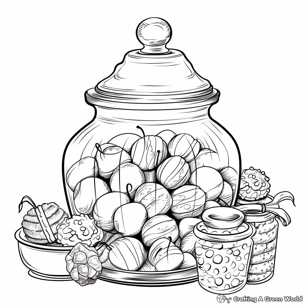 Chocolates in The Candy Jar: Realistic Scene Coloring Pages 1