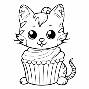 Christmas Cat Cupcake Coloring Pages 1