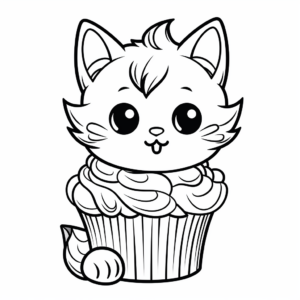 Christmas Cat Cupcake Coloring Pages 2