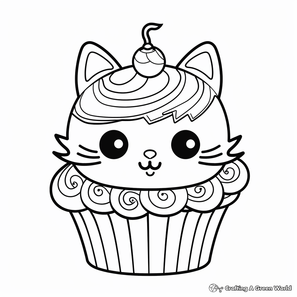 Christmas Cat Cupcake Coloring Pages 3