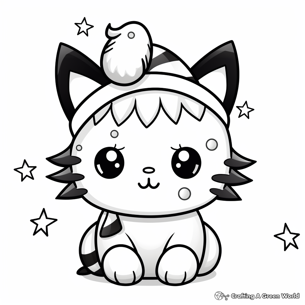 Christmas-Themed Kawaii Cat Coloring Pages 3