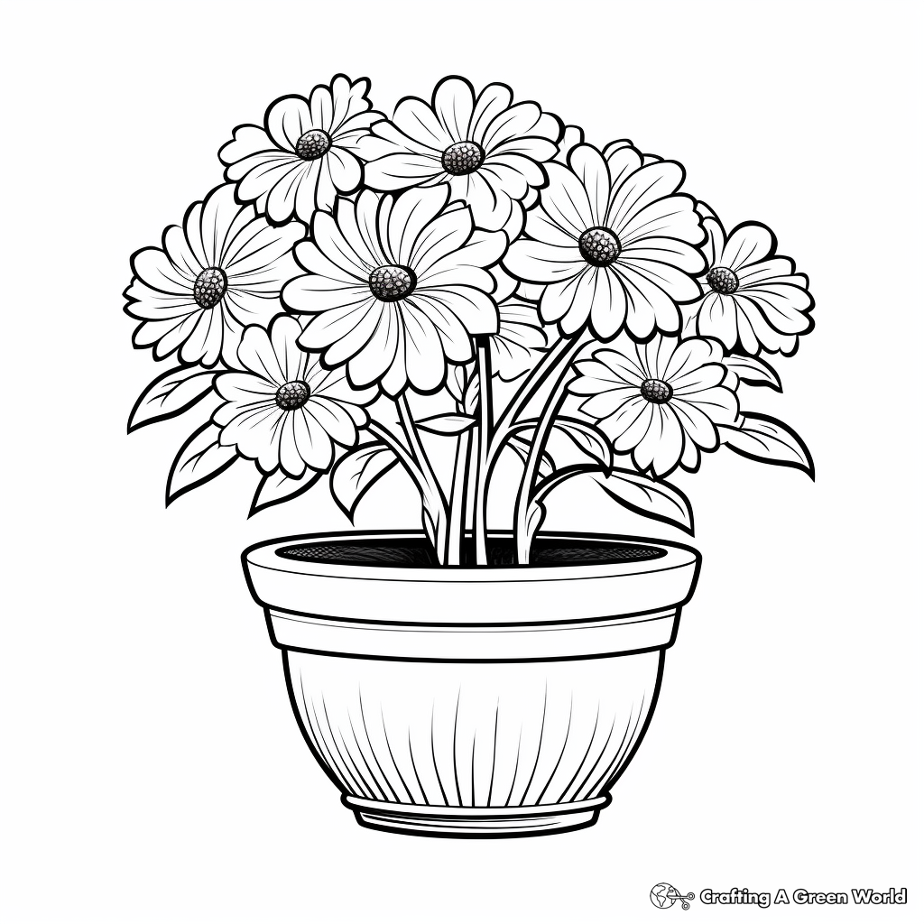 Chrysanthemum in a Ancient Chinese Pot Coloring Pages 2