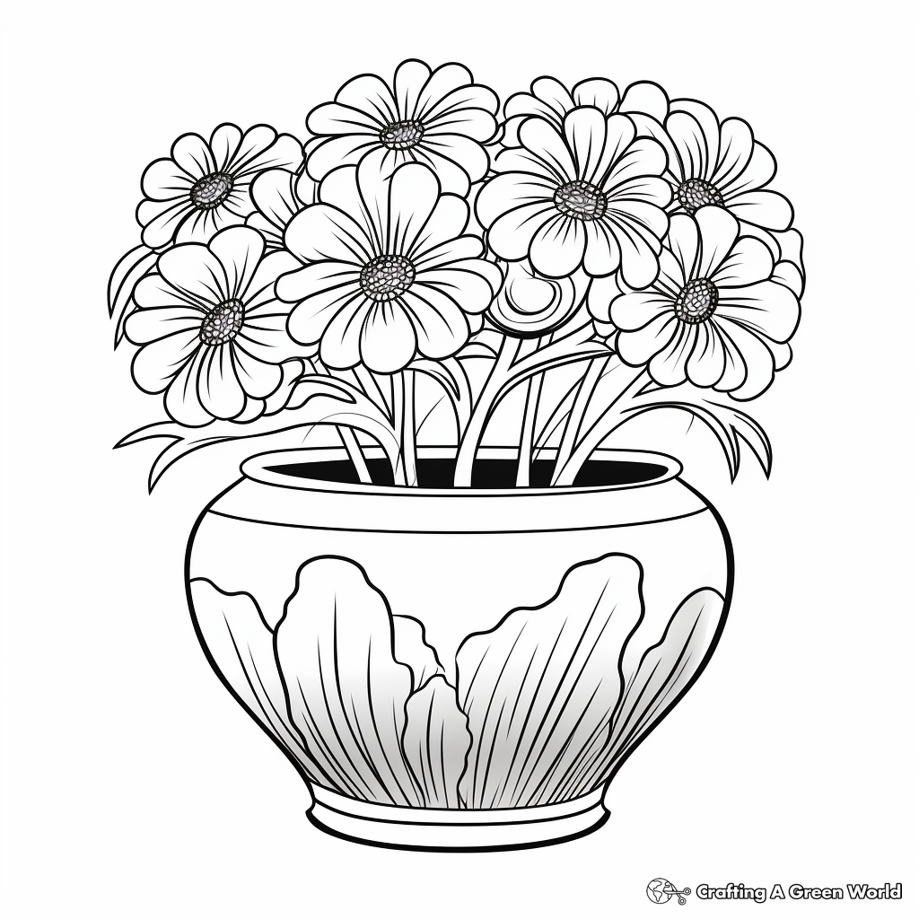 Chrysanthemum in a Ancient Chinese Pot Coloring Pages 3
