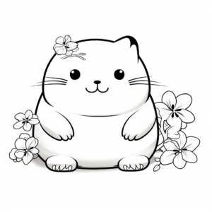 Chubby Cat and Cherry Blossoms Coloring Pages 2