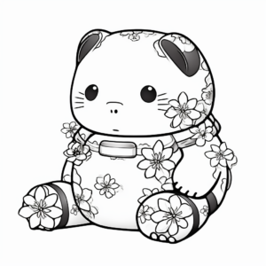 Chubby Cat and Cherry Blossoms Coloring Pages 3