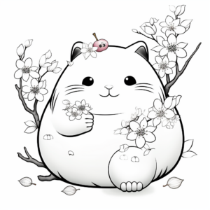 Chubby Cat and Cherry Blossoms Coloring Pages 4