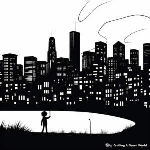 City Skyline at Night Shadow Coloring Pages 2