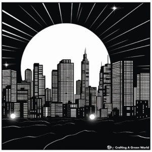 City Skyline at Night Shadow Coloring Pages 4