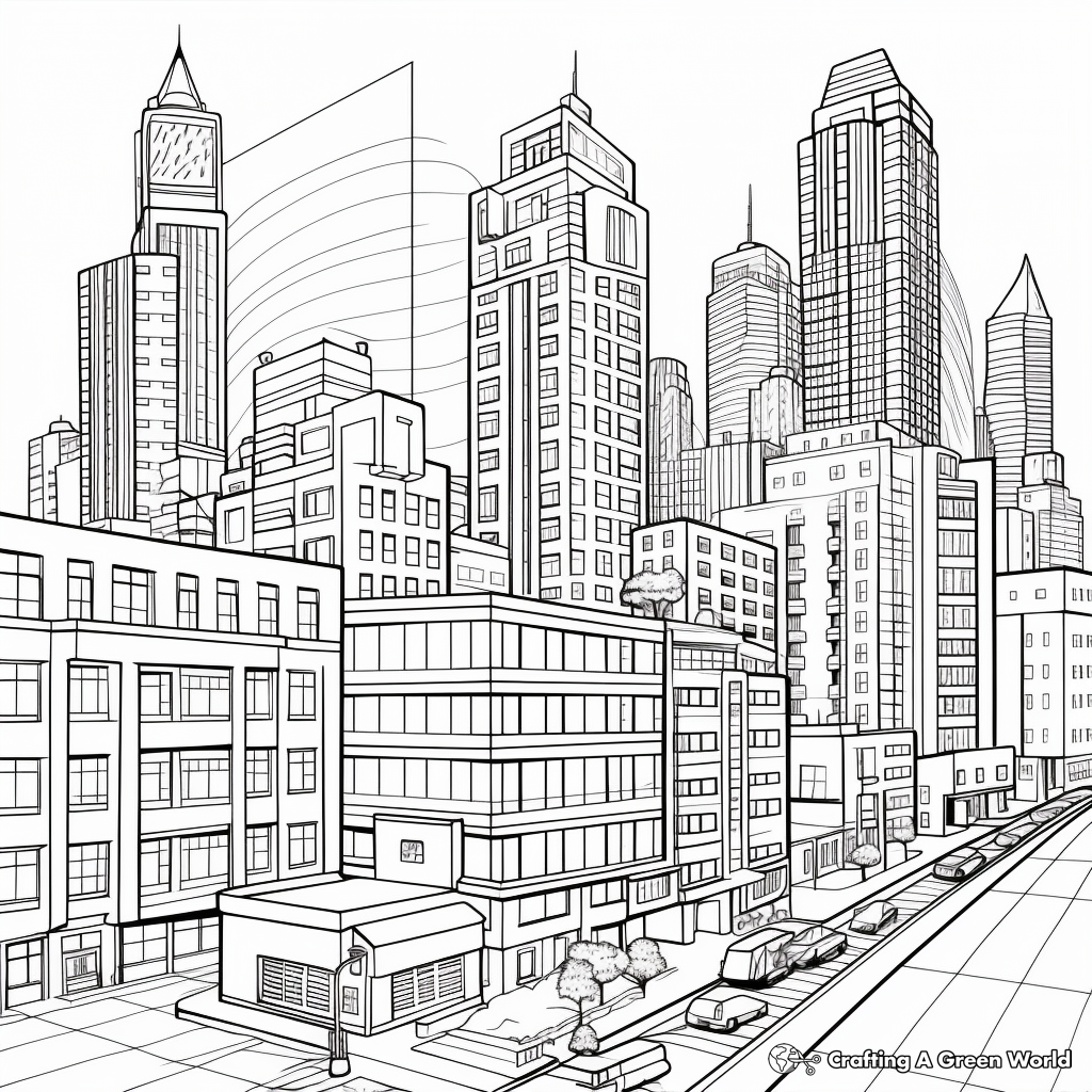 Cityscape with Skyscrapers Coloring Pages 1