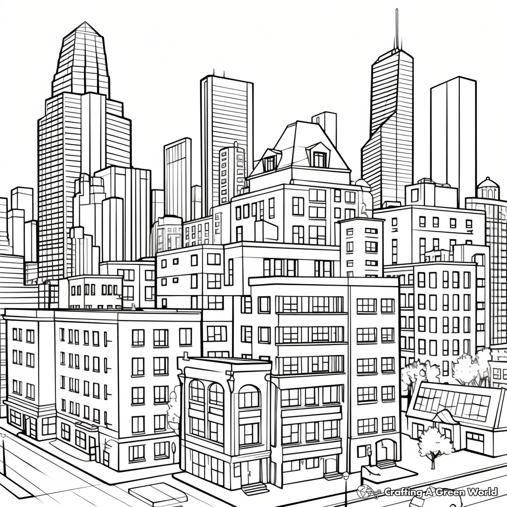 Cityscape with Skyscrapers Coloring Pages 4