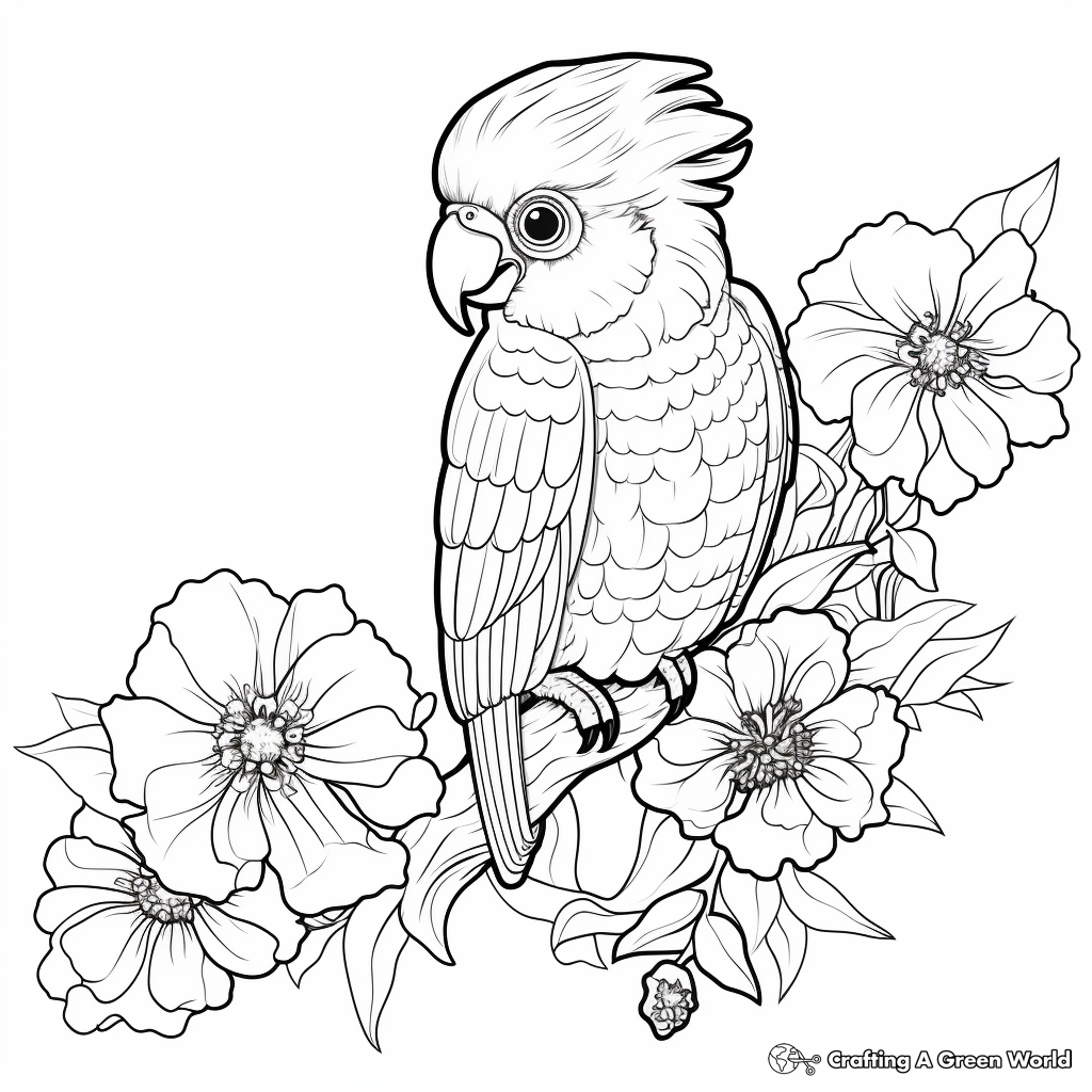 Classic Cockatoo and Chrysanthemum Coloring Pages 1