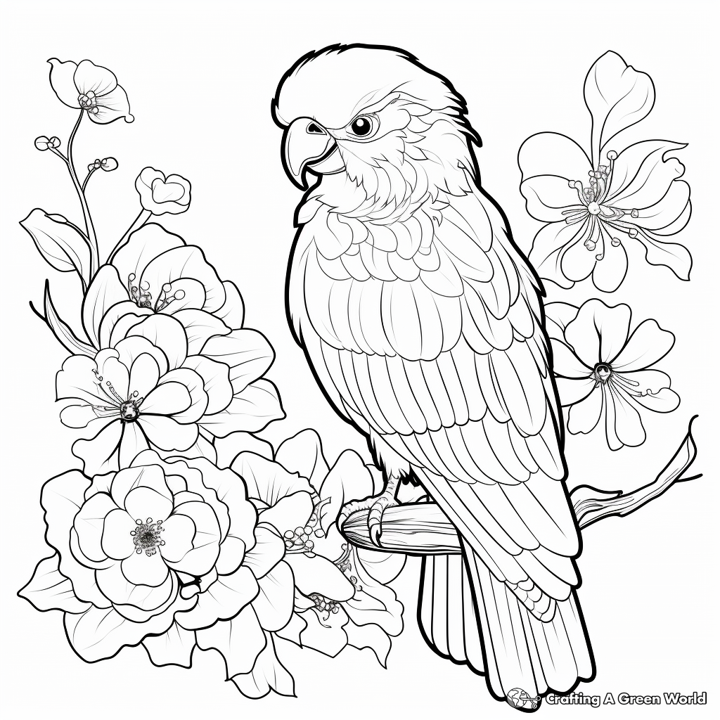 Classic Cockatoo and Chrysanthemum Coloring Pages 2