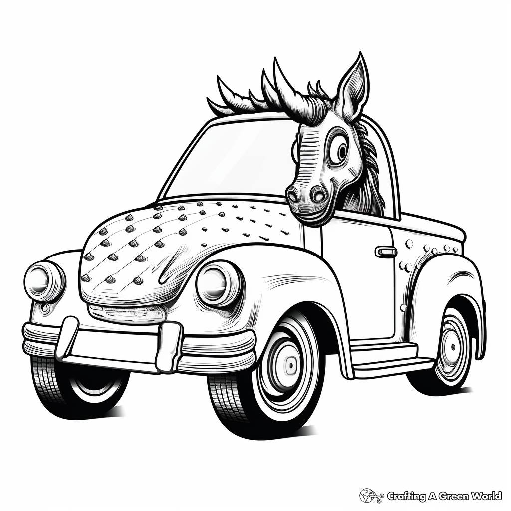 Classic Unicorn Car Coloring Pages for Adults 2