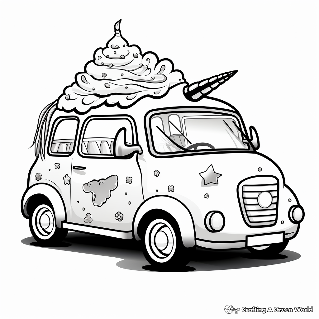 Classic Unicorn Car Coloring Pages for Adults 3