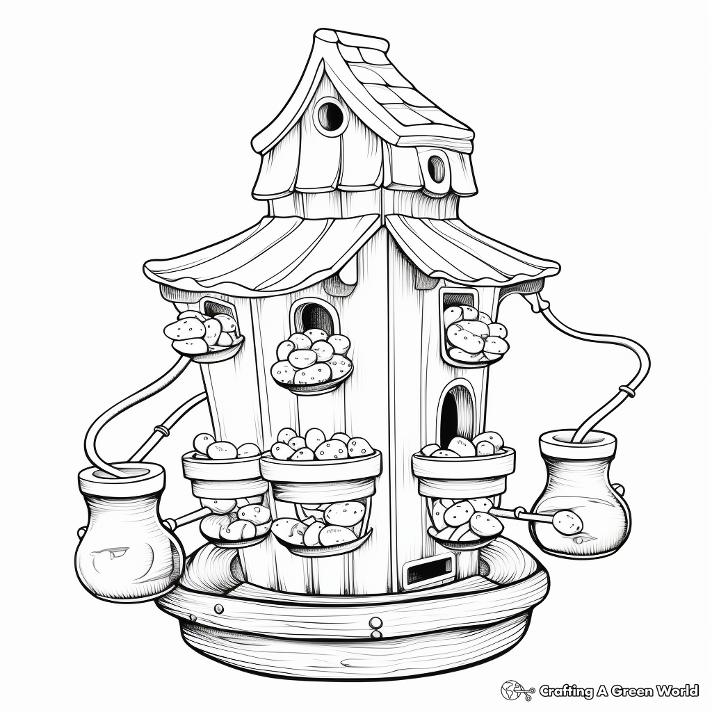 Classic Wooden Bird Feeder Coloring Pages 1