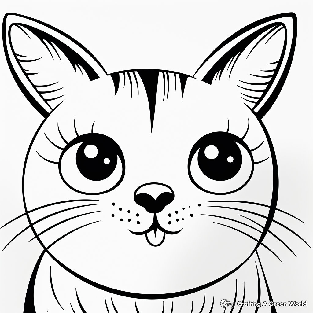 Close-Up Calico Cat Face Coloring Sheet 1
