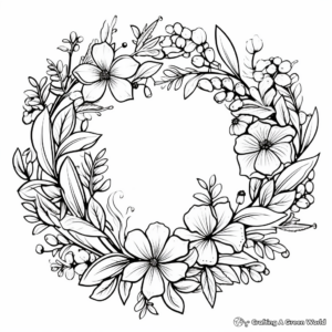 Close-Up Floral Wreath Coloring Pages 1