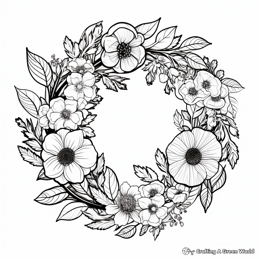 Close-Up Floral Wreath Coloring Pages 2