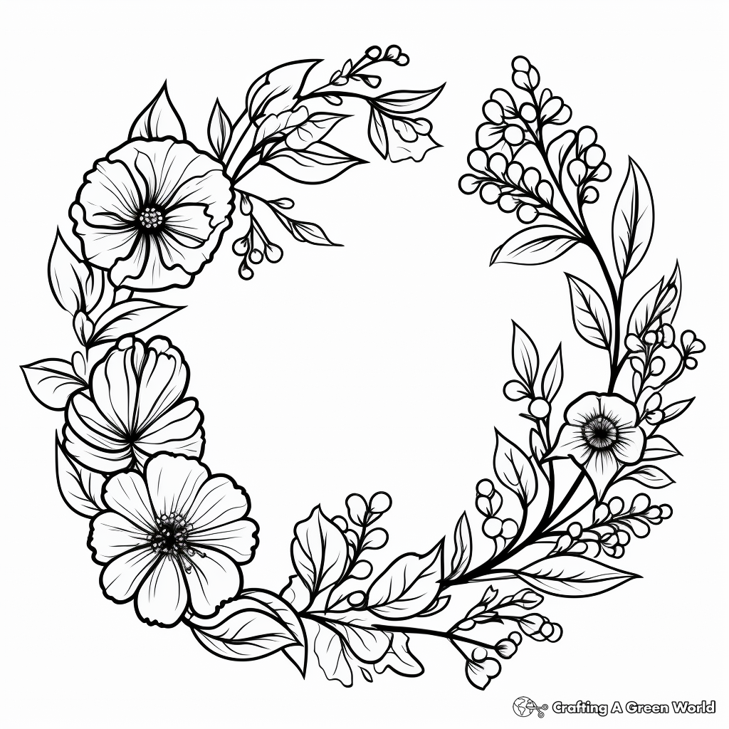 Close-Up Floral Wreath Coloring Pages 4